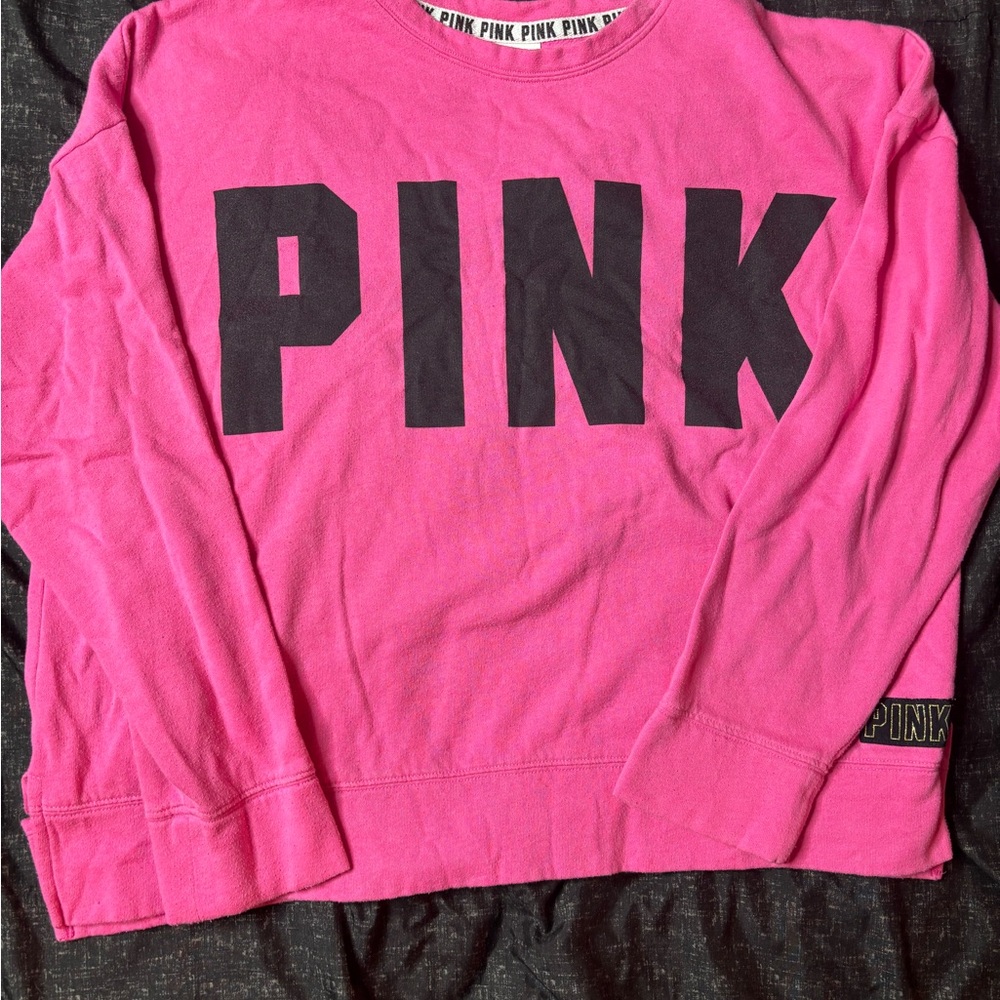 Victoria's Secret PINK Hot Pink Crewneck Sweatshirt with Black Logo
